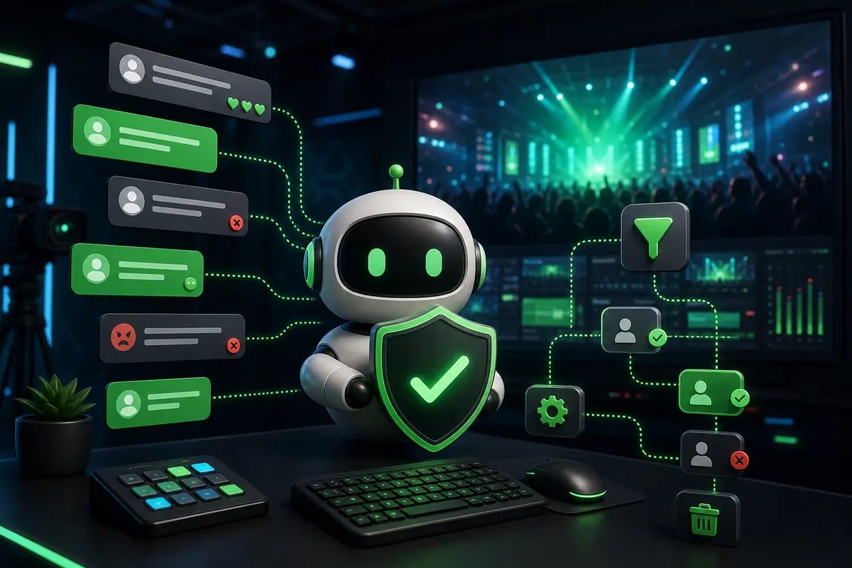Canlı yayın sohbetini filtreleyen ve moderasyona yardımcı olan chatbot görseli